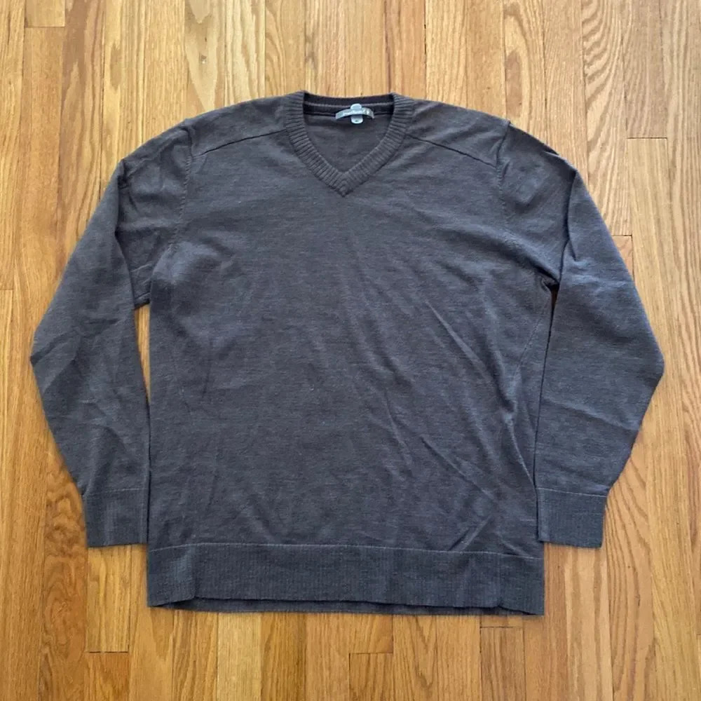 Smartwool sz XL brown v neck merino wool blend sweater excellent pre owned cond